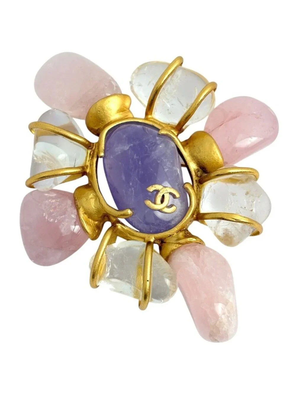 Chanel Color Stone Brooch CC Logo Gold Plated Multicolor